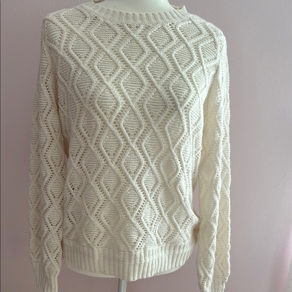 LOFT Cream Cable Knit Crew Neck Sweater